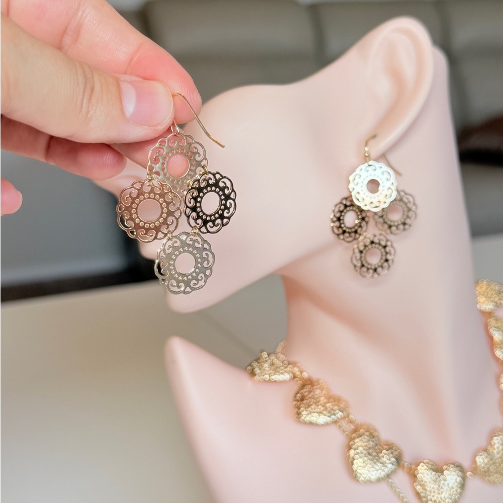 Gold Filigree Drop Earrings - Picture 7 of 13